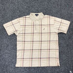 Nautica Polo Beige Short Sleeve Plaid Button Classic Shirt Mens Size Large
